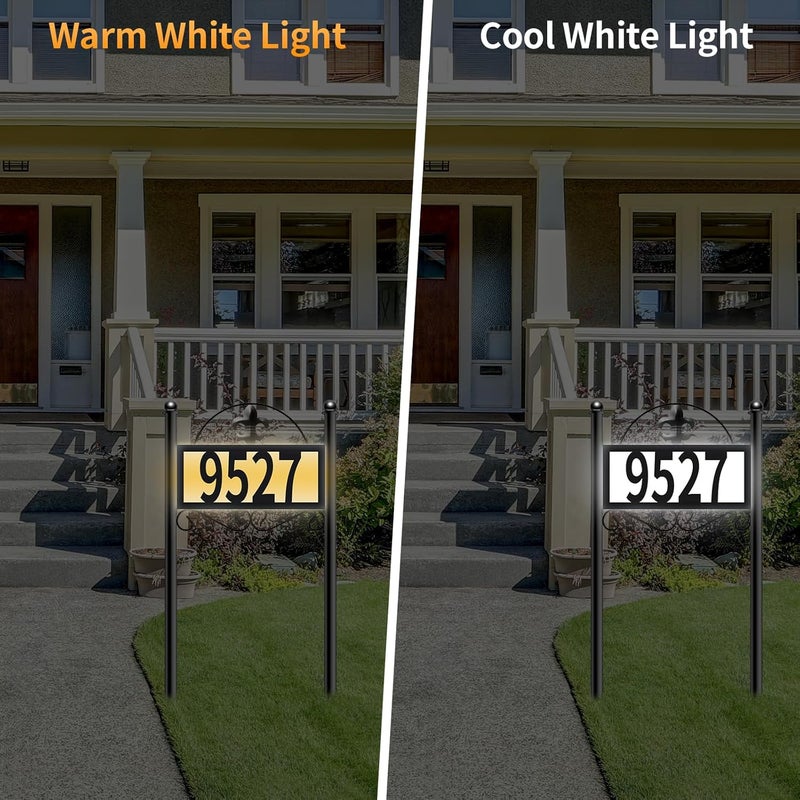 DoinMaster Solar Metal Address Signs for Yard with 50 Customizable House Numbers for Outside - Any Combination, with Warm White & Cold White, Weather-Resistant Solar-Powered LED Illuminated Address Plaques (Double Stake Item) - Image 2
